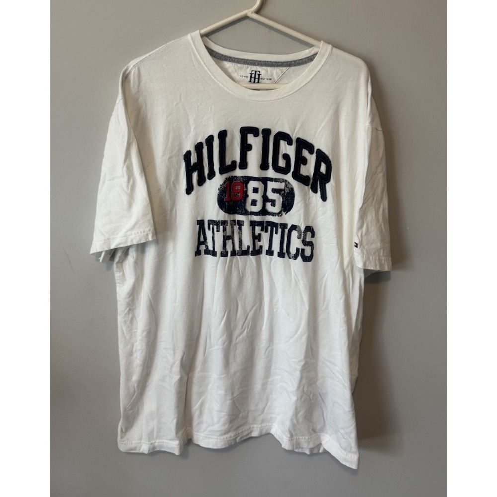 Y2K Tommy Hilfiger Athletics T Shirt Size XXL 2XL White Navy- 100% Cotton